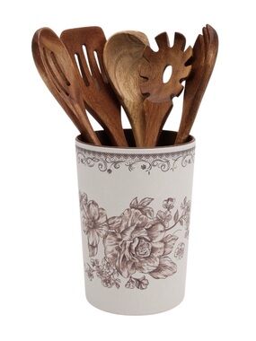 🔥Sale🔥 Pioneer Woman Brown Agetha 6-Pc Set Acacia Wood & Bamboo Melamine Crock